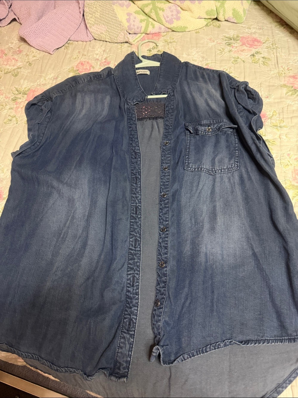 Maurices Washed Indigo Button-Front Denim with embroidery back detail Shirt